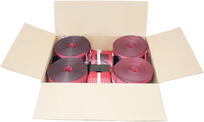 Mytee Products Kinedyne Winch Straps 4" x 30" Red Heavy Duty Tie Down with Flat Hooks WLL# 5400 lbs | 4 Inch Cargo Control for Flatbed Truck Utility Trailer (10 Pack)