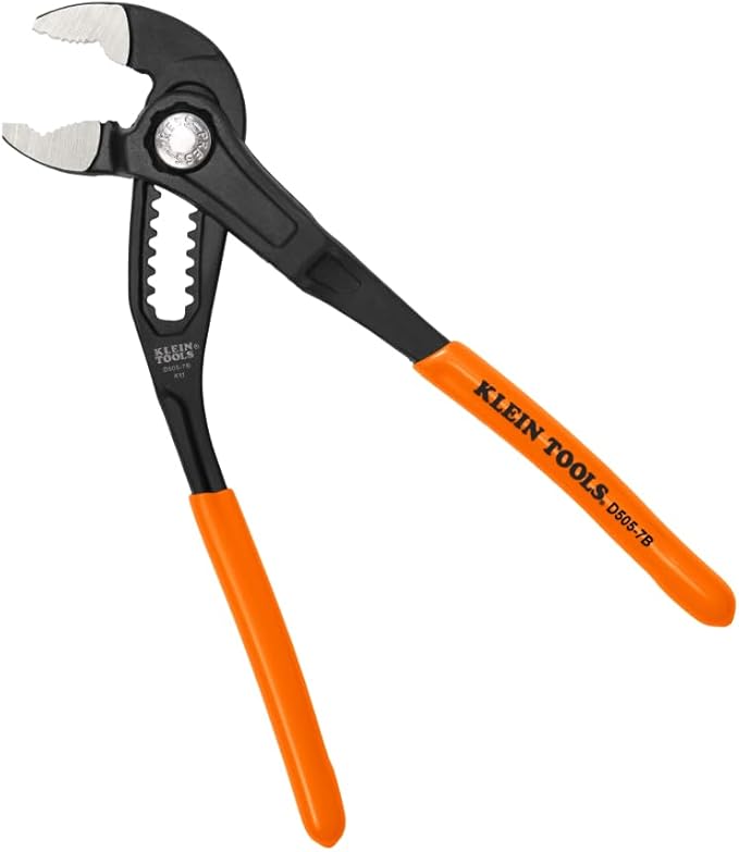 Klein Tools D5057B 7-Inch Adjustable Pliers, Quick-Adjust Klaw Pump Pliers, Compact Design with V-Jaw and Hardened Teeth for Maximum Torque