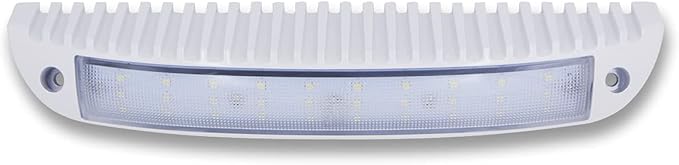 Raycharm 12.2" RV & Boat Low-Profile LED Porch Light Fixture, 40° Down Angle Focused Flood Beam, 6000K Cool-White, High Light-Output Low Ampere, Wateproof White Finish, 12V/24V, 1-Pack