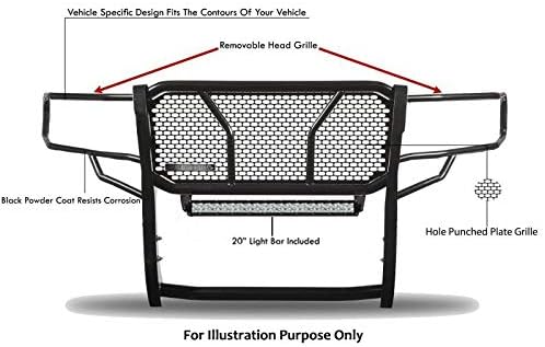 Black Horse RUGGED Heavy Duty Grille Brush Bumper Guard Modular Black Come with 20" Double Row LED Light Compatible with 2007-2013 Chevrolet Silverado 1500-RU-CHSI07-B-KIT