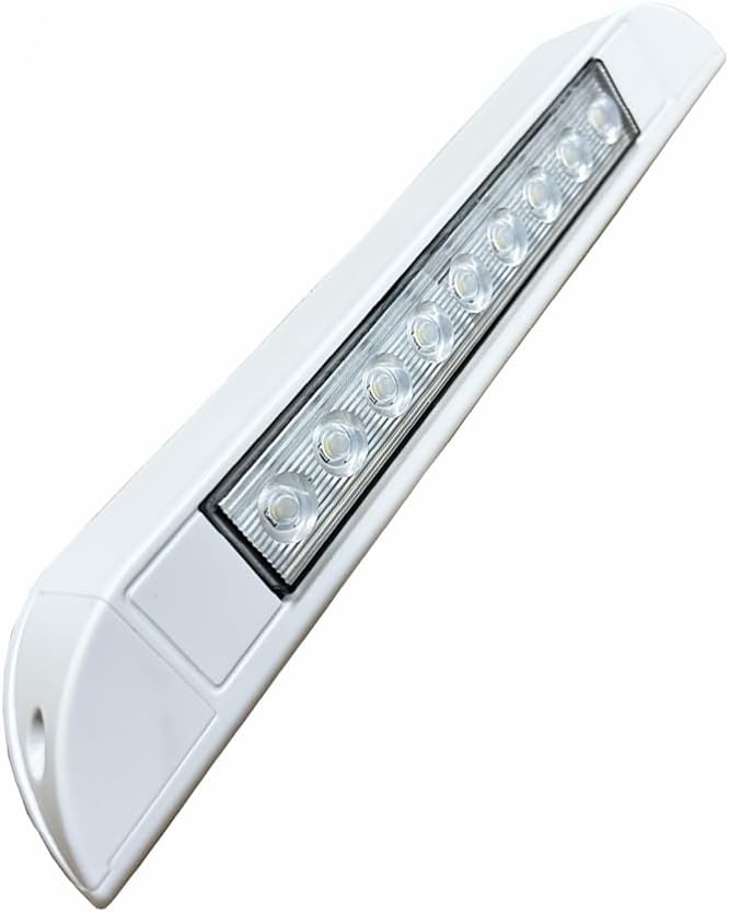 10 inch RV LED Awning Porch Light Fixture, 6000K Cool White High Lumen Output Low Current Draw 12V/24V DC, Down Angle Beam,Plastic Housing White Finish, for Camper Truck Trailer, 2 Pack