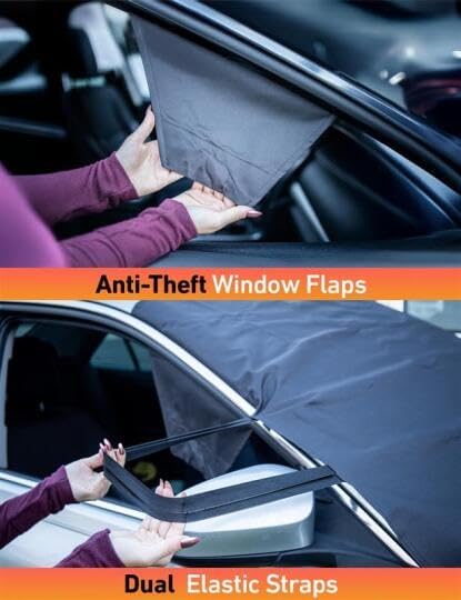 EcoNour Car Snow Cover Compatible for Mazda 3 | Windshield Cover for Ice and Snow with S-Hook Straps | Heavy-Duty 600D Oxford Winter Car Cover, Waterproof & Anti-Slip