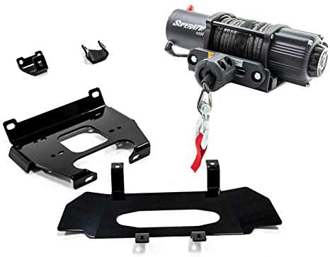 SuperATV 4500 lb Black Ops Winch with Heavy Duty Winch Mounting Plate for 2019+ Polaris RZR XP Turbo/RZR XP4 Turbo | Complete RZR Winch & Winch Mount Kit Ready for Install | No Drilling Required