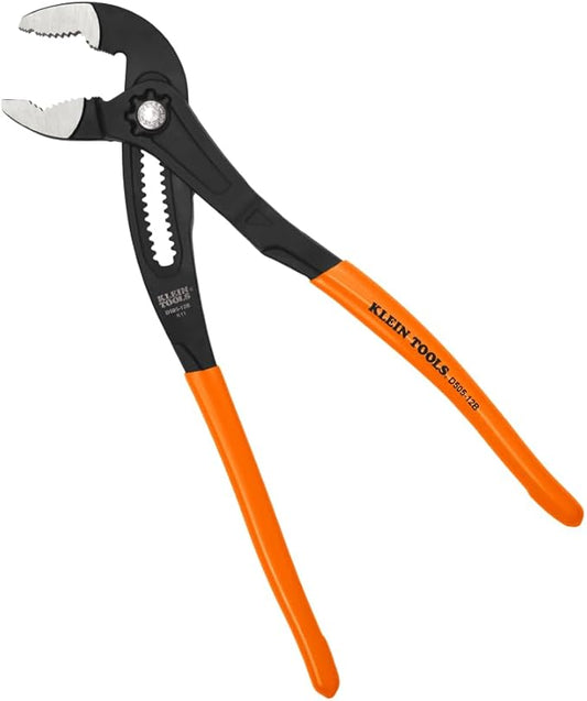 Klein Tools D50512B 12-Inch Adjustable Pliers, Quick-Adjust Klaw Pump Pliers, V-Jaw, Hardened Teeth for Maximum Torque