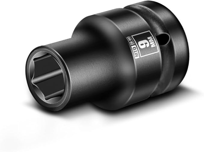 MTO 1/2" Drive 9mm Shallow Impact Socket, 6-Point Metric Socket, CR-MO Steel & Anti-Corrosion Coating for Tight Spaces and Heavy-Duty Tasks