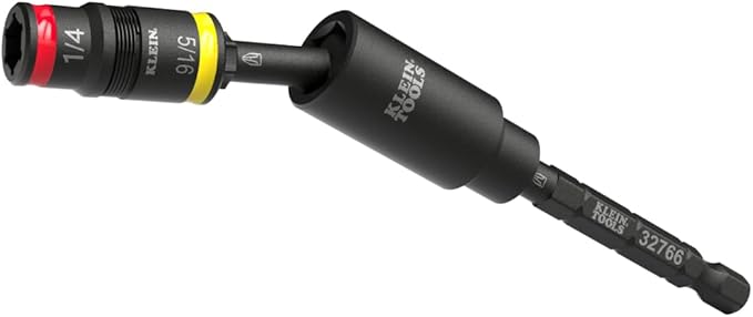 Klein Tools 32982 Impact Flip Socket Set with Swivel Adapter, 3-Piece, 25-Degree Swivel Head, 1/4 and 5/16-Inch Flip Socket, Impact-Rated