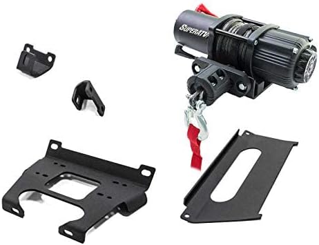 SuperATV Black Ops 3500 lb Winch with Winch Mounting Plate for 2017-2018 Polaris RZR XP Turbo/XP 4 Turbo | Complete RZR Winch Kit Ready for Install | 3/16" Steel Plating | No Drilling Required