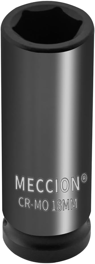 Meccion 1/2 Inch Drive Impact Socket 18mm Metric, 6 Point Cr-Mo Deep Impact Socket, 78mm Length