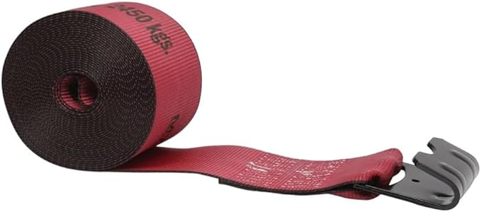 Mytee Products Kinedyne Winch Straps 4" x 30" Red Heavy Duty Tie Down with Flat Hooks WLL# 5400 lbs | 4 Inch Cargo Control for Flatbed Truck Utility Trailer (4 Pack)