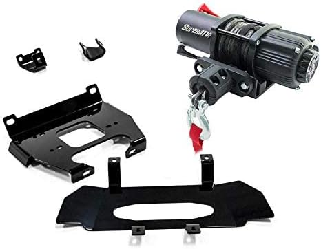 SuperATV Black Ops 3500 lb Winch with Winch Mounting Plate for 2019+ Polaris RZR XP Turbo / 2019+ Polaris RZR XP 4 Turbo | Complete Winch Kit Ready for Install | Powder Coated Heavy Duty Steel Plating