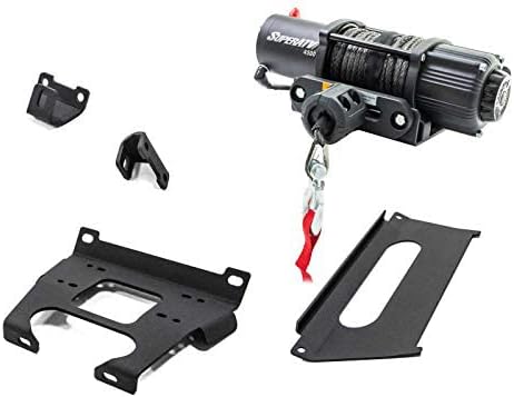 SuperATV 4500 lb Black Ops Winch with Heavy Duty Winch Mounting Plate for 2017-2018 Polaris RZR XP Turbo/RZR XP4 Turbo | Complete kit ready for install