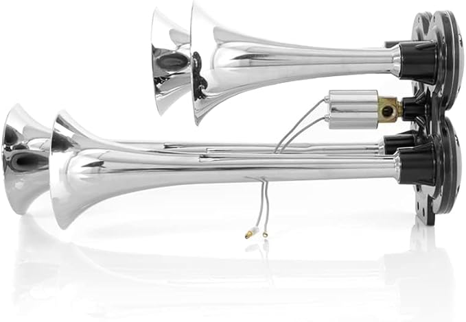 150DB 4 Trumpet Truck Air Horn Kit, 12V/24V Universal Heavy Duty Horn for Car, Truck, Train, Boat, Loud Warning Sound for Safety