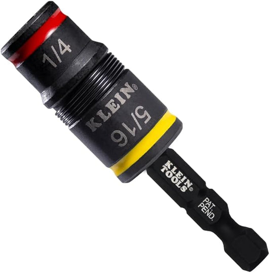 Klein Tools 32931 3-in-1 SAE Impact Socket Set, 1 Flip Socket with 1/4 and 5/16 Nut Driver Sizes and 1/4-Inch Bit Holder, Impact Rated 2-Inch Shaft