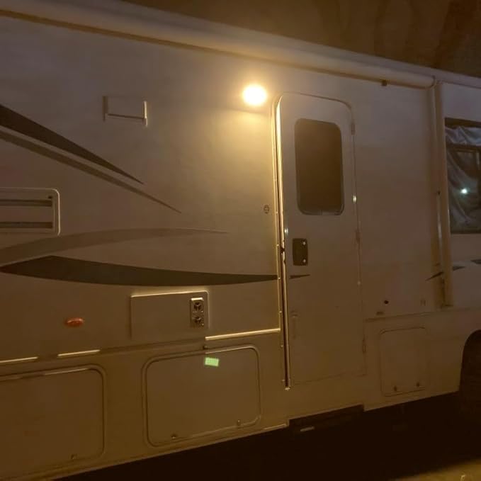 12V LED Exterior RV Porch Light with 1400 Lumen Dual Color Floodlight for Campers and Travel Trailer Outside Use IP67 Weatherproof Aluminum Fixture