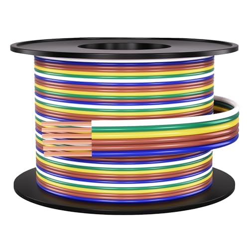 SUZCO 100Ft Enough 16AWG CCA【2-Brown-Wires】 5 Color-Coded 5-Way 6-Wire Bonded Trailer RV Camper Towing Hitch Wiriing Spool, 6-Flat Wishbone SAE J1128 for All Basic Wire Trailers