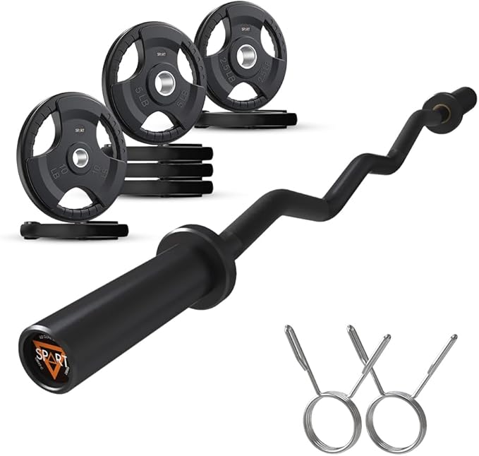Olympic EZ Curl Bar, 47INCH/4FT Strength Training Curling Bar with Knurled Grip, Chrome Finish, Copper Sleeve Barbell for 2-inch Weight Plates, 500 LBS Capacity