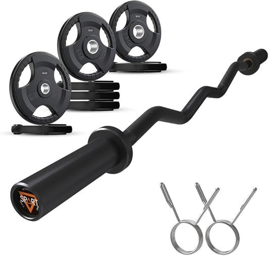 Olympic EZ Curl Bar, 47INCH/4FT Strength Training Curling Bar with Knurled Grip, Chrome Finish, Copper Sleeve Barbell for 2-inch Weight Plates, 500 LBS Capacity
