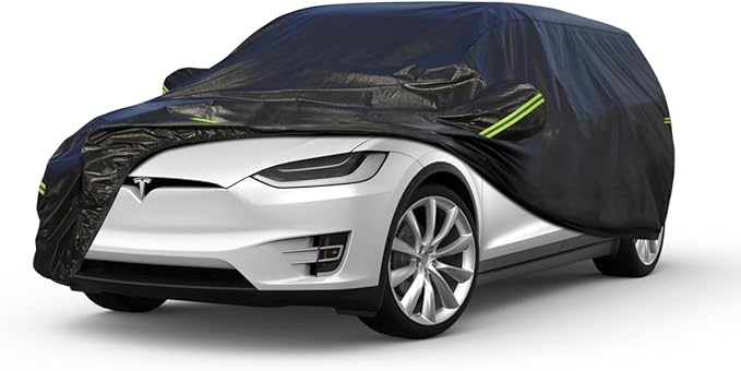KouKou Waterproof SUV Car Cover Suitable for Tesla Model X from 2015 to 2025, 7 Layers Windproof All Weather Waterproof Outdoor Cover Sun Rain UV Dust Snow Protection. Black