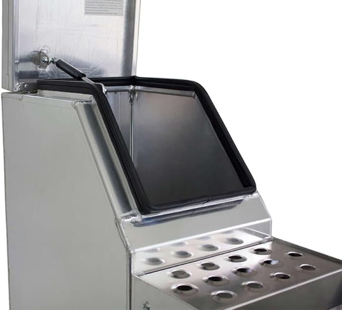 Mytee Products 24.5"x28.4"x24" Aluminum Side Mount Semi Truck Tool Box with Saddle Step Open Wide Design & T-Handle Latch Lock - Heavy Duty Weather Tight Step Tool Box for Flatbed Trailer