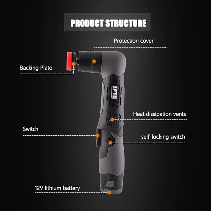 SPTA Cordless Mini Car Polisher 12V Scratches Killer Car Polisher RO/DA Cordless Polisher with Polishing Pad for Polishing, Sanding and Cleaning (Sets 1)