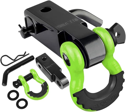 AUTOBOTS Tow Hitch Receiver 2", 45,000 Lbs Break Strength Shackle Hitch Receiver with 5/8" Screw Pin, 3/4 Shackle, Towing Accessories for Vehicle Trailer Recovery Off-Road Green&Black