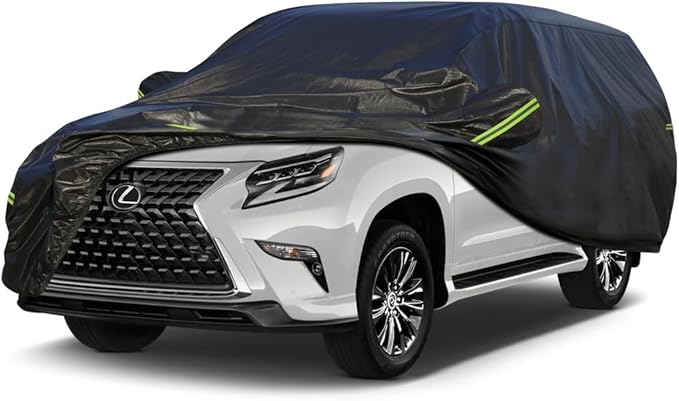 KouKou Waterproof SUV Car Cover Suitable for Lexus GX from 2002 to 2025, 7 Layers Windproof All Weather Waterproof Outdoor Cover Sun Rain UV Dust Snow Protection. Black