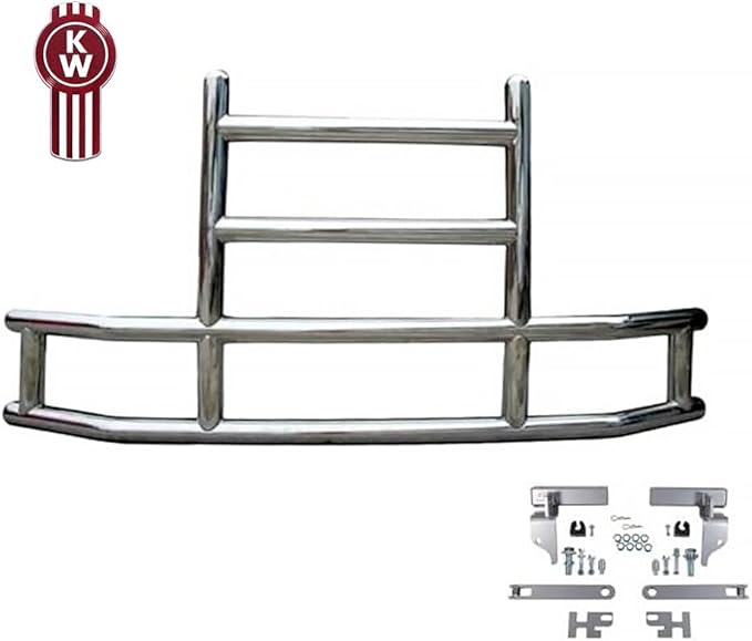 Mytee Products Medium Model Deer Grille Guard Compatible for T660 (2022) with Brackets - 84-2/5"x10"x42-3/5" Heavy Duty Polished Stainless Steel Grille Guard for Trucks