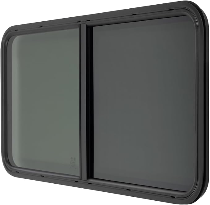 RV Window, Teardrop Horizontal Slide Black RV Window, RV Window Teardrop 42" W X 22" H Horizontal Sliding Window Camper Trailer Window Replacement W/Mounting Trim Ring