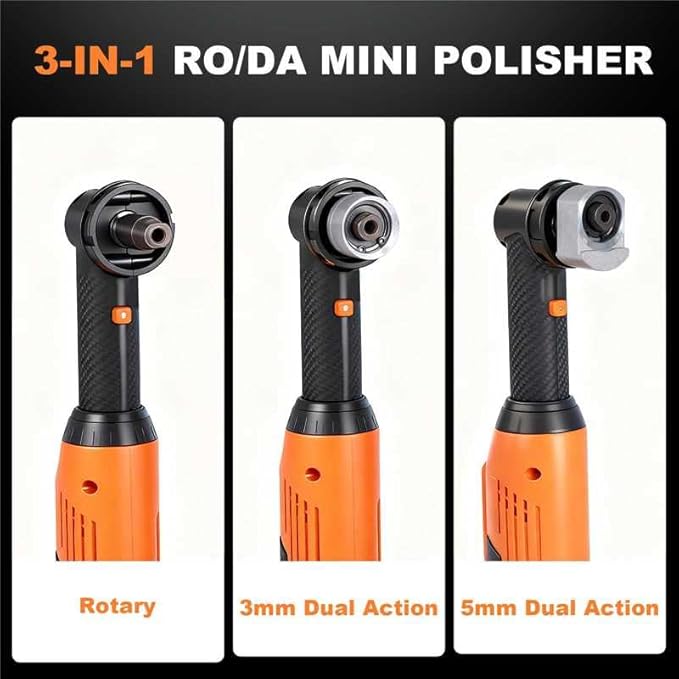 Protmex Cordless Mini Buffer Polisher - 1.2/1.6/2 Inch Car Polisher w/ 8 Variable Speed 2500-6000RPM - RO/DA Car Polishing Machine w/ 22 Pads - Small Polisher for Car Detailing Polishing Waxing, Long