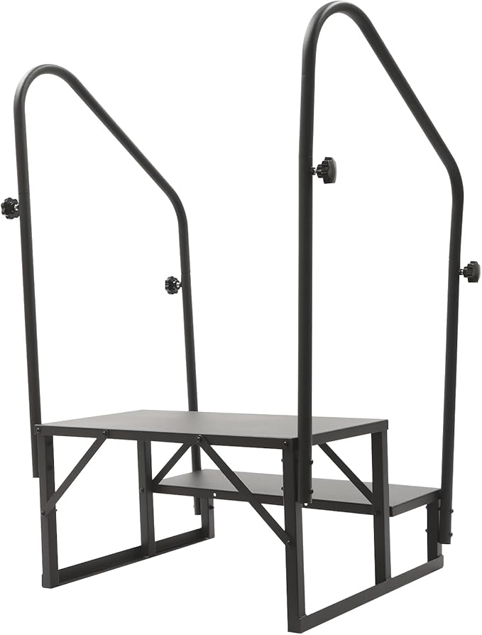 RV Steps with Handrail, 2 Step RV Stairs with Handrail, Update RV Ladders Mobile Home Stairs for Travel Trailers, Heavy Duty Camper Steps for Camper, Porch, Spa