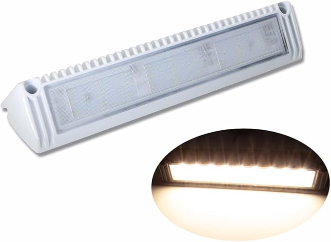 Raycharm 13" Exterior LED Flood Light Fixture, 40° Down Angle Beam, 3000K Warm-White, 12V/24V DC, High Lumen Output Low Current Draw, Waterproof White Finish for RV & Boat, 1-Pack