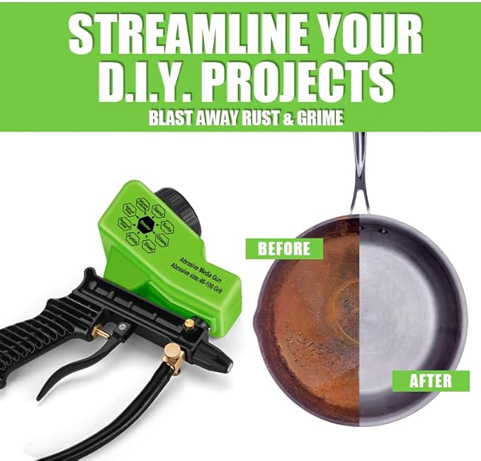 NANPU Light-Duty Air Sandblaster Gun Kit with Siphon & Gravity Feed, Ceramic Nozzle, Metal Body, for Small Project Surface Prep, Paint & Rust Removal, Metal/Wood/Glass Etching, Requires Air Compressor