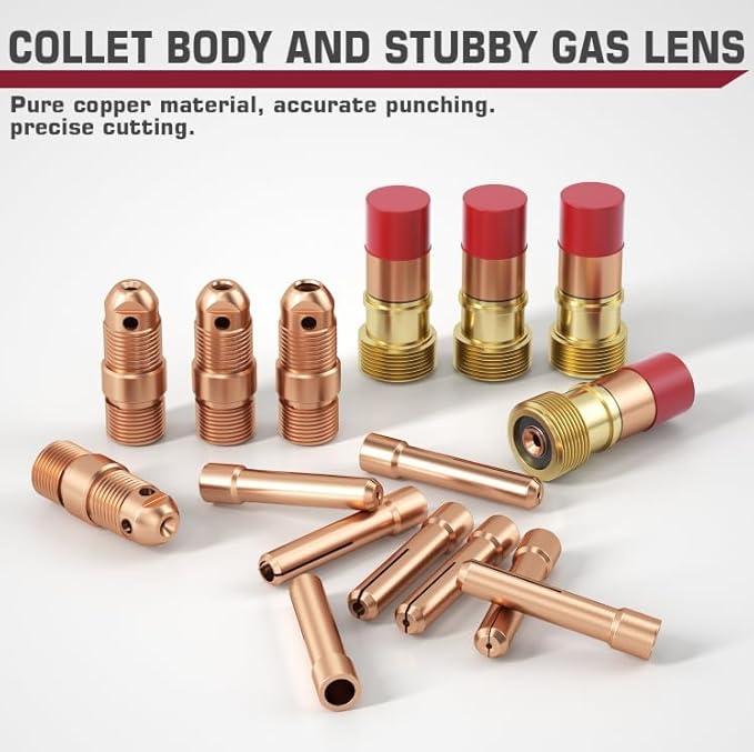 ARCCAPTAIN 49 Pcs TIG Welding Torch Accessories kit Alumina Nozzle Collets Body Stubby Gas Lens #10 Glass Cup Kit for WP-17/18/26-Black