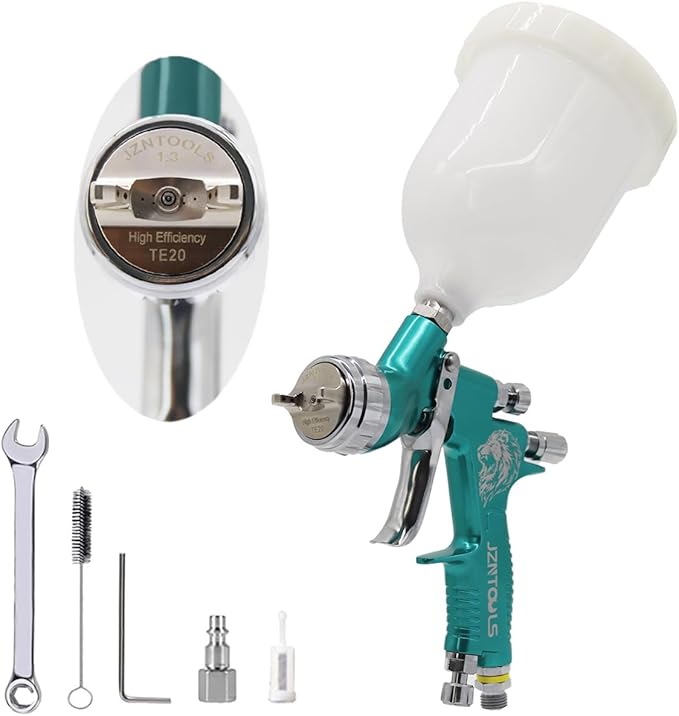TE20 HVLP Air Spray Gun 1.3mm Nozzles, Car Paint Gun Sprayer,Forged Body, Anodised Finish，Paint Gun for Varnish and Top Coat, with Paint Sprayer Accessories (Blue)