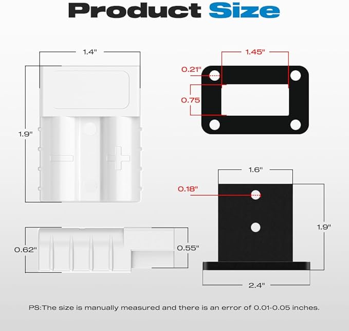 Anderson Connector, 50AMP 6-12 Gauge Battery Quick Connect/Disconnect Connector Kit 600V with Mounting Bracket Waterproof Cap for RV Truck Winch(2 Pack) Gray