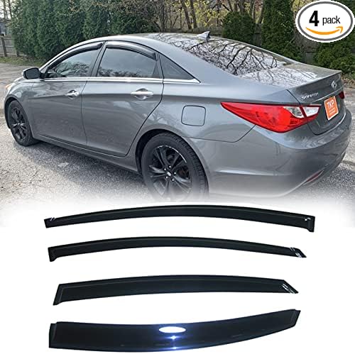 Side Window Wind Deflector,4pcs Outside Mount Tape-On Nice Sun Rain Guards Set,Window Visor fit for 2011-2014 Hyundai Sonata (New Body Style),2011-2016 Hyundai Sonata Hybrid 94261