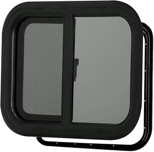 PROFLEX RV Horizontal Sliding Window– 30”W X 15”H– 5MM Tempered Glass Sheets, RV Shade Camper Window Replacement with Camper Trim Rings for 1’’ to 1-1/2" Wall– Heavy Duty Van to Camper Conversion Kit