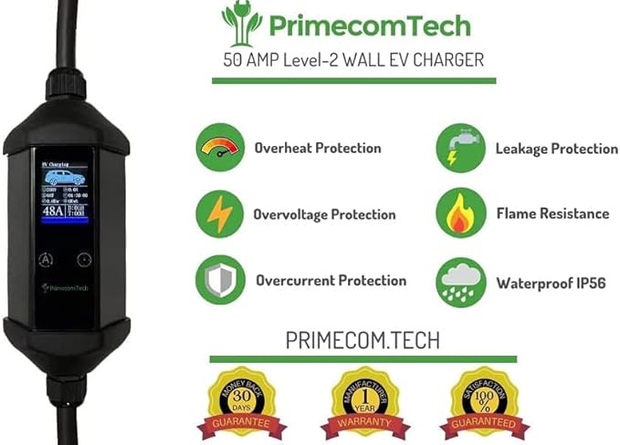 32Amp & 40Amp Primecom Level 2, Electric Vehicle (EV) Charger, (240V, 32A/40A), NEMA 14-50 Electric Car Charger, 30 feet, 40 feet, and 50 Feet Lengths for Tesla Level2 EV Charger (48 Amp, 40 Feet)