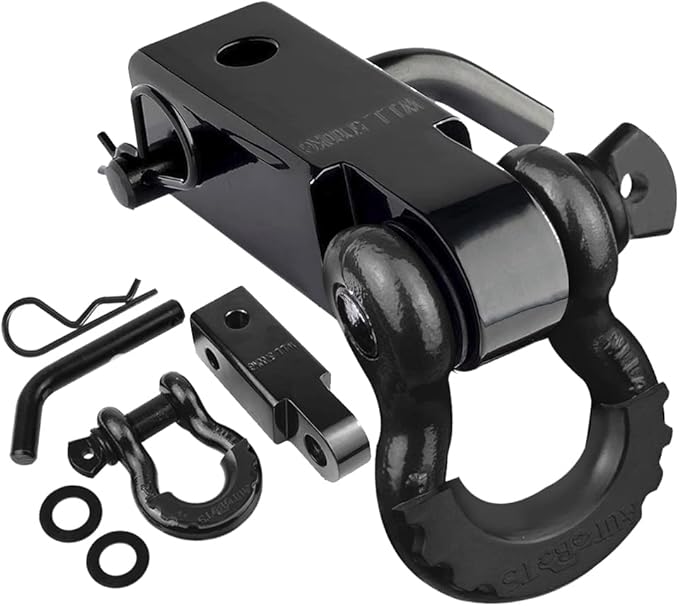 AUTOBOTS Tow Hitch Receiver 2", 45,000 Lbs Break Strength Shackle Hitch Receiver with 5/8" Hitch Pin, 3/4 D Ring Shackle, Towing Accessories for Truck Trailer Recovery Off-Road Black&Black