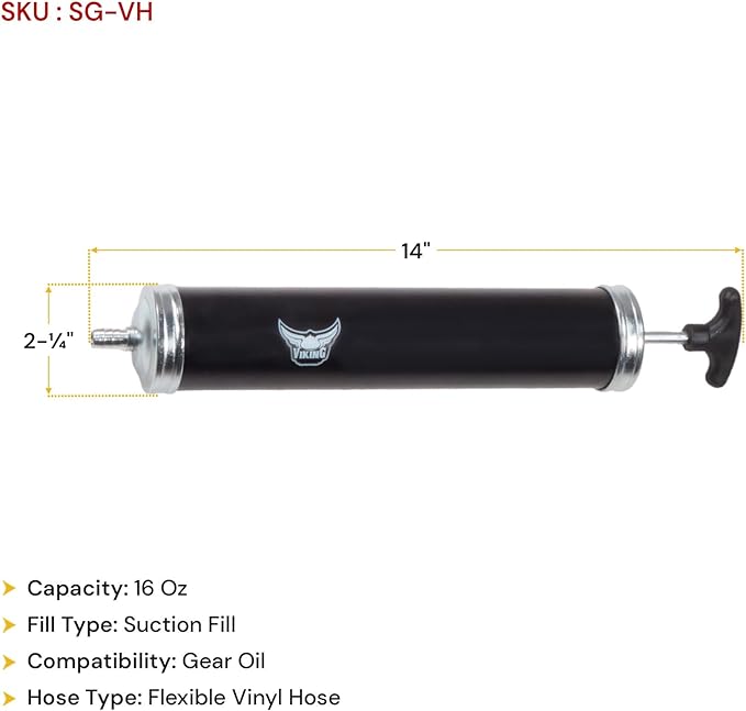 Mytee Products 2 Pack Automotive Fluid Extractor Pump Compatible with Non-Corrosive Fluids, Gear Oils, Lubricants, and Engine Oil - 16 Oz Suction Gun with 12" Vinyl Hose & Manual Oil Change Syringe