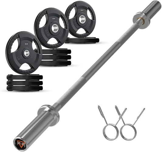 4FT Olympic Barbell Bar, 47Inch Straight Weight Bar with 2 Collars, Solid Olympic Bar with Bearings, 500Lbs Capacity Weightlifting Bar for Home Gym Strength Training, Suitable for 2 Inch Plates
