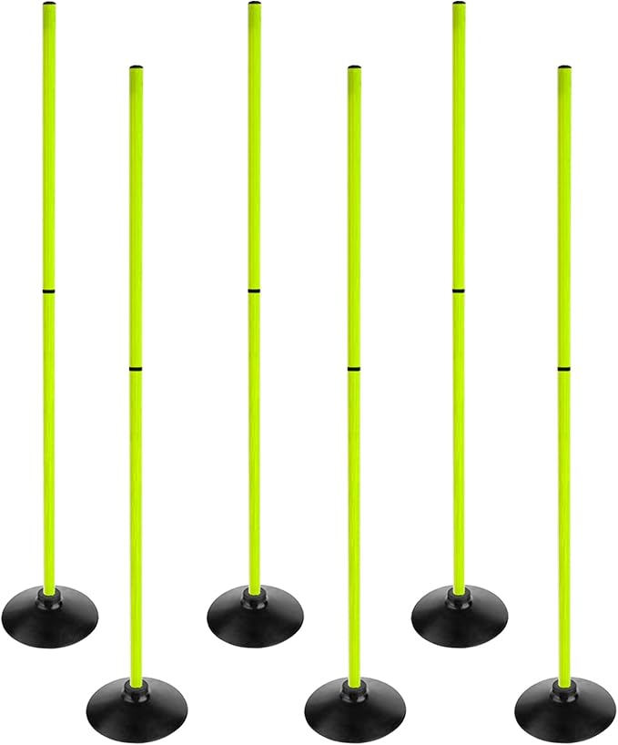 Fluorescent Green Soccer Agility Poles Set Detachable Sports Trainning Speed Pole Slalom Poles with Rubber Base Sport Traning Equipment