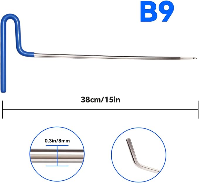 LadyRosian Dent Removal Rods Kit, 3 Pcs Short B Style Rods Auto Body Dent Repair Tools for Door Dings and Hail Damage, Paintless Dent Removal Tool