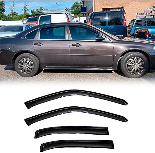 Side Window Wind Deflectors fit for 2006-2013 Chevrolet Impala&2014-2016 Chevrolet Impala Limited Model, 4pcs Out-Channel Tape-On Nice Rain Guards Set, Dark Smoke Window Visor 94843