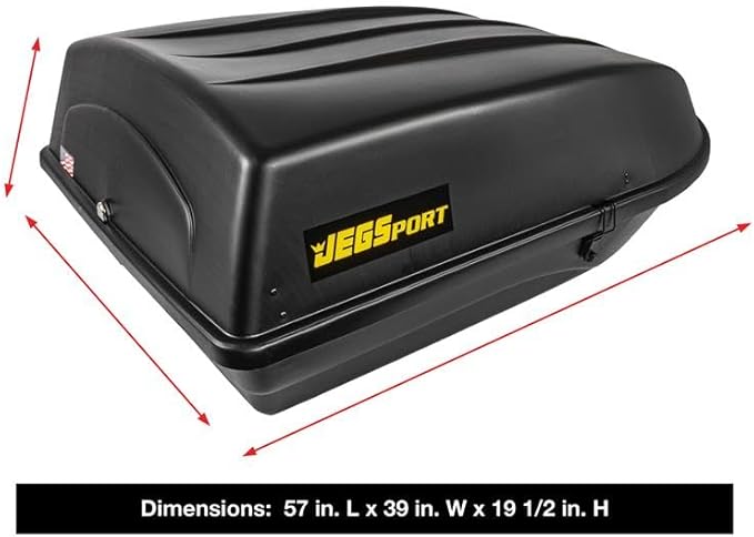 JEGS Rooftop Cargo Carrier for Car Storage - Large Roof Rack Cargo Carrier - Front Hinge/Rear Lock - Rear Opening Weatherproof Storage - Made in USA - 18 Cubic Ft - 110 Lb Capacity - Aero Design