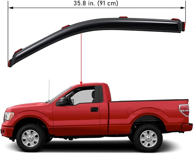Extra Durable In-Channel Window Visor, Fits 2004-2014 Ford F-150 SuperCab; 2009-2014 F-150 Regular/SuperCrew; 2010-2014 F-150 SVT Raptor SuperCab/SuperCrew, UV Protect Wind Deflector, Smoke, 2-Pcs