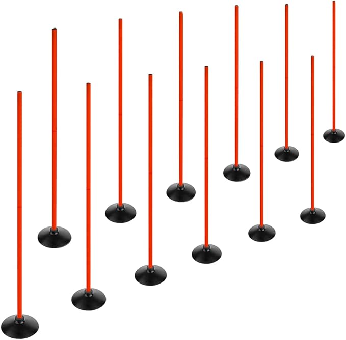 TNZMART 4.9FT Training Agility Poles Detachable Soccer Training Sticks Multi-Purpose Slalom Boundary Poles with Rubber Bases