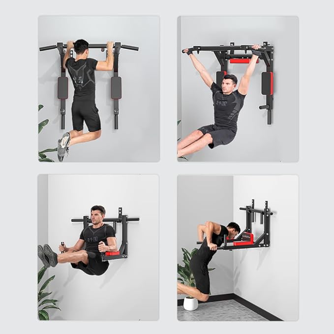 Multifunctional Wall Mounted Pull Up Bar, Heavy Duty Steel Chin Up Bar,Dip Station for Indoor Workout