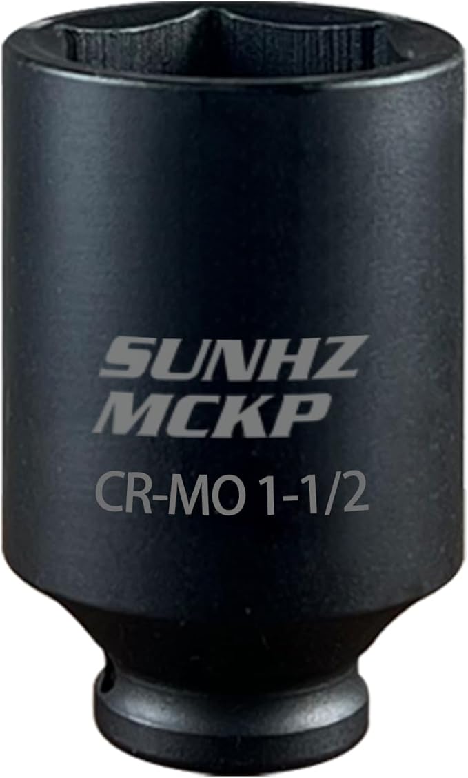 SUNHZMCKP 1/2 Inch Deep Drive Impact Socket, SAE 1-1/2 Socket, CR-MO, 6 Point Axle Nut Socket for Easy Removal of Axle Shaft Nuts (1-1/2 inch)