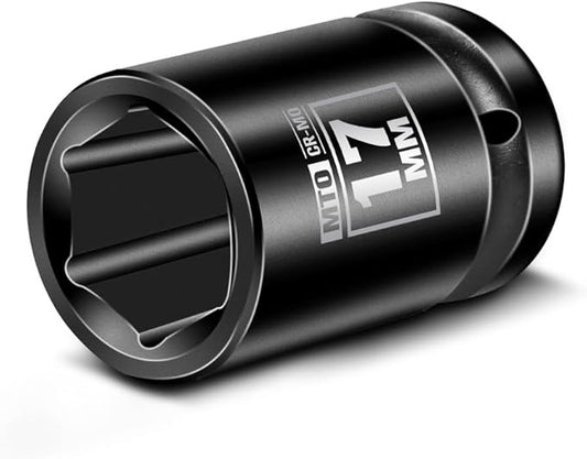 MTO 1/2" Drive 17mm Shallow Impact Socket, 6-Point Metric Socket, CR-MO Steel & Anti-Corrosion Coating for Tight Spaces and Heavy-Duty Tasks